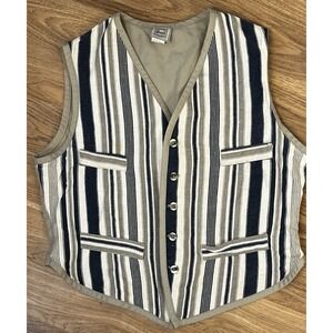 Vintage Bass Vest Women's Large Striped Button Down Cotton 90s